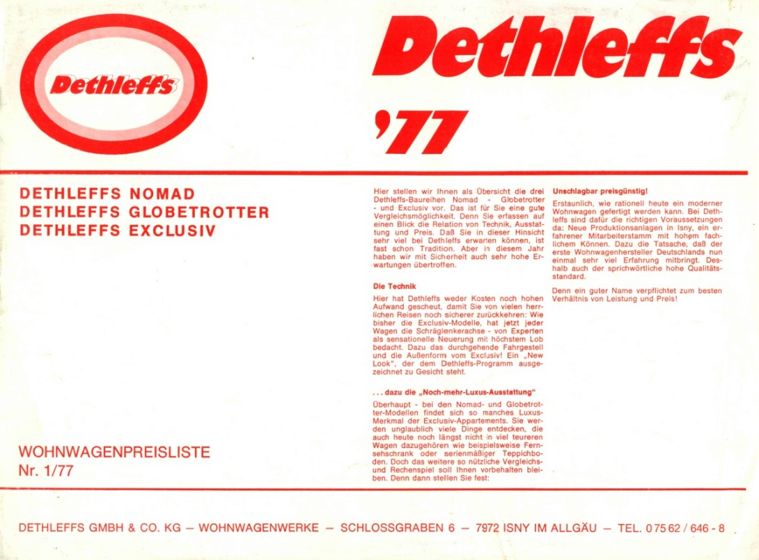 Dethleffs 1977 Preisliste 01