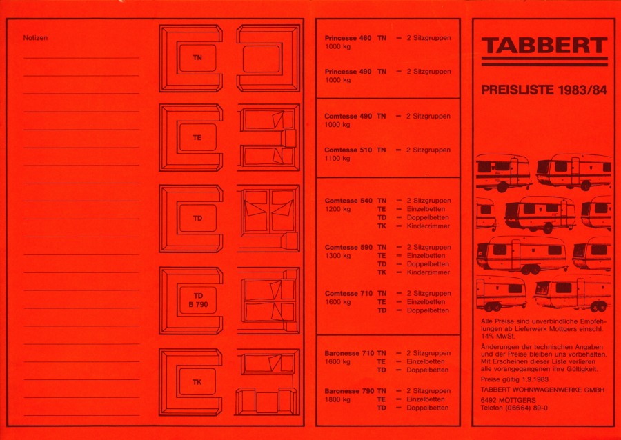 Tabbert 1983-84 Preisliste 01 04