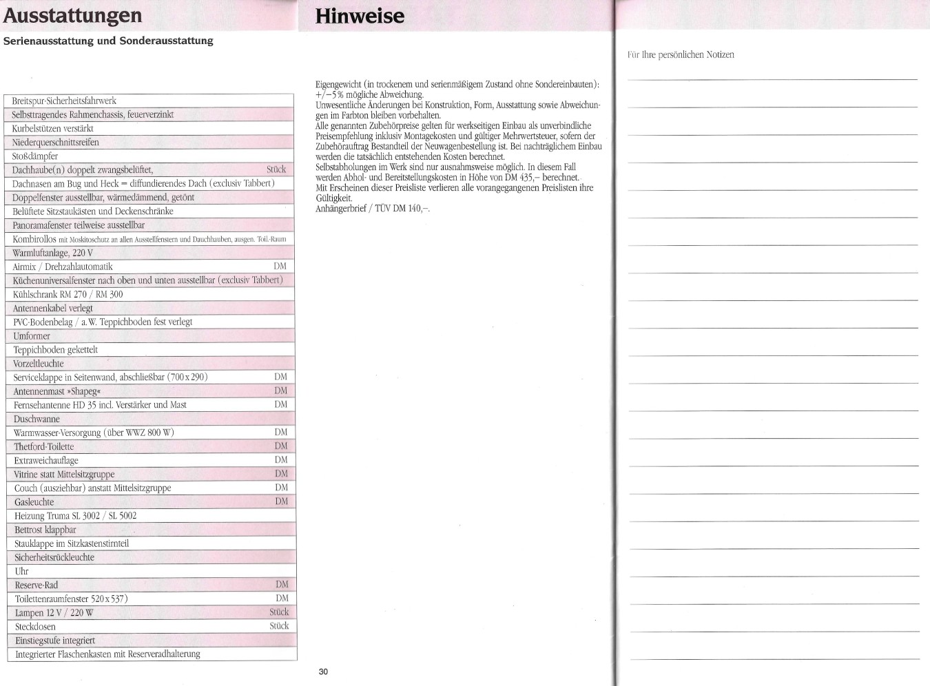 Tabbert 1991 Preisliste 16
