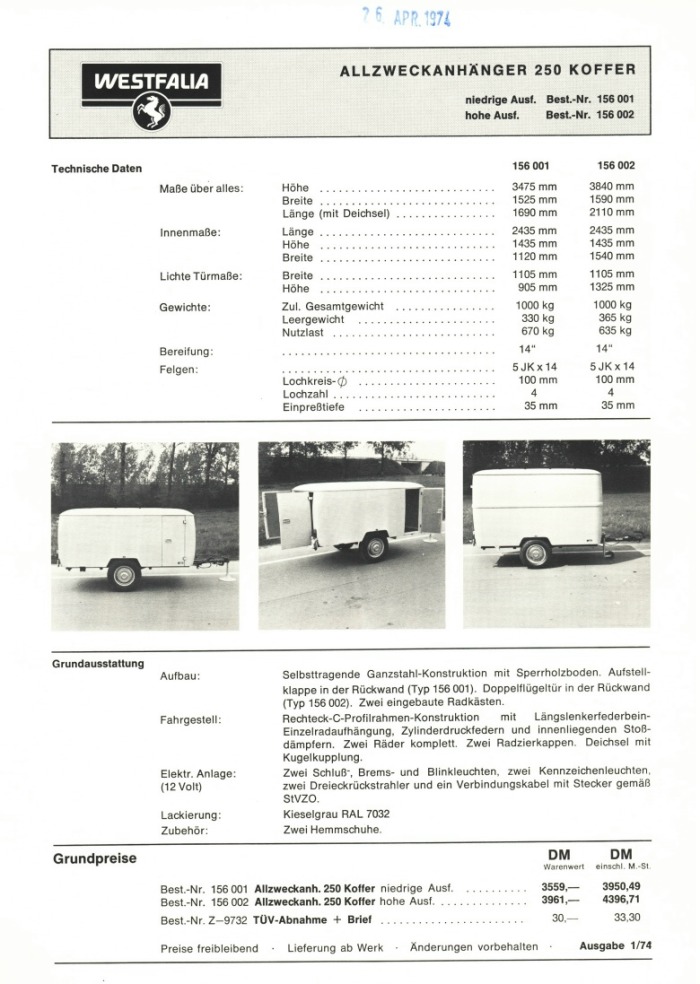Westfalia Allzweckanhnger 250 Koffer 1974 02